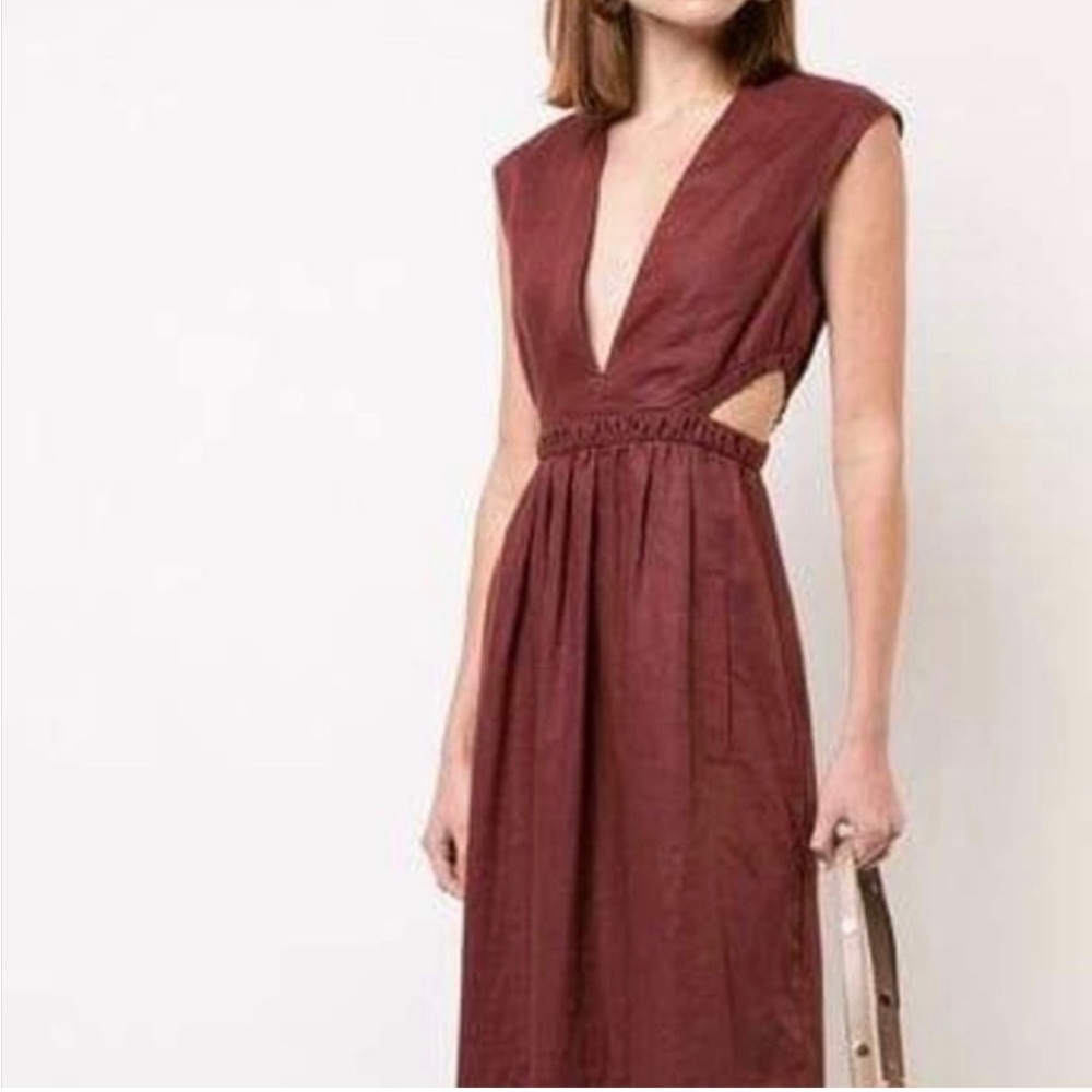ISO Tibi Maroon Linen cutout Maxi Dress
